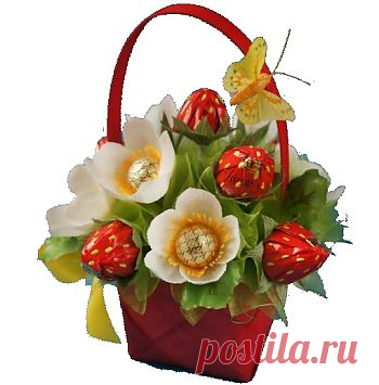 Букет из конфет Candy Craft Лукошко с клубникой для мужчин - цветы, парфюмерия, подарки купить в Краснодаре с доставкой - Shkatulka23.ru