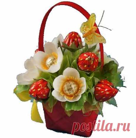 Букет из конфет Candy Craft Лукошко с клубникой для мужчин - цветы, парфюмерия, подарки купить в Краснодаре с доставкой - Shkatulka23.ru