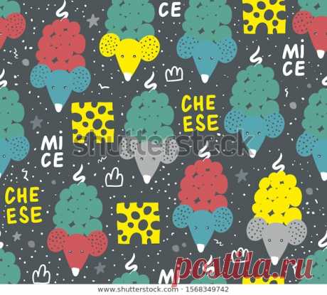 Стоковая векторная графика «Seamless Pattern Cartoon Rats Mice Chinese» (без лицензионных платежей), 1568349742