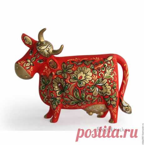 Купить Корова красная , скульптура дерево авторская роспись - корова, авторская работа, украшение для интерьера