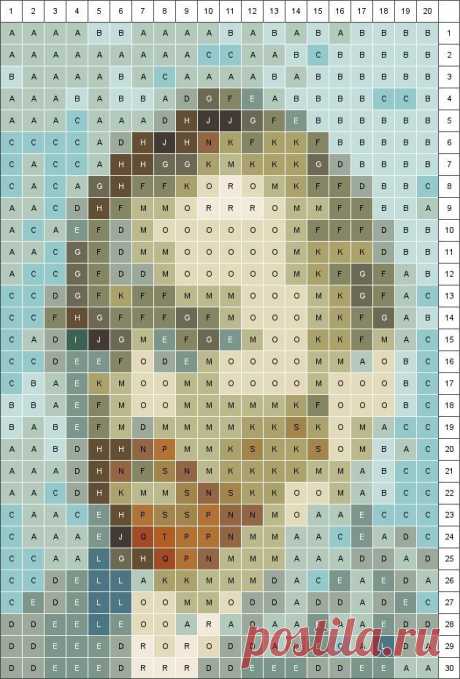 a cross stitch pattern with the face of a woman's head in different colors