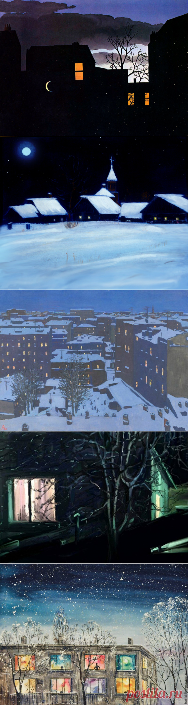 Картины с ночными окнами, в глубине которых 