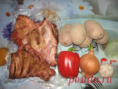 Копчёные свиные рёбрышки с овощами. Фоторецепт. | 4vkusa.ru