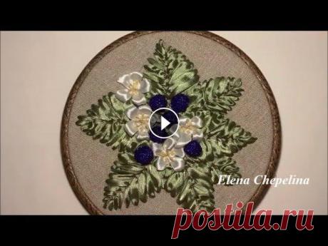 #вышивкалентами#цветыизлент#elenachepelinaДля вышивки вам потребуется атласная лента зеленого цвета шириной 1,2 см для листьев, белого цвета шириной 1...