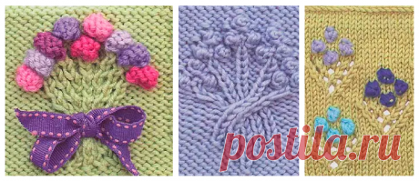 Floral decor in knitting, three schemes, spokes