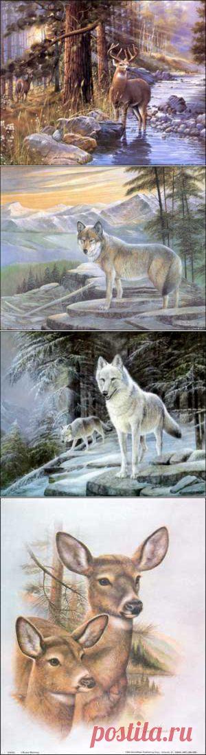 Картинки для декупажа (олени, волки).