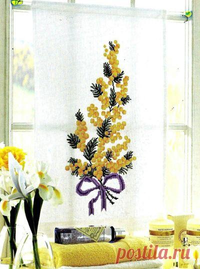 схема для вышивки крестом Веточка мимозы