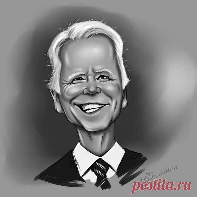 Карикатура по фото президента Джо Байдена. Чёрно белый шарж по фото на заказ. Пишите в директ или по ссылке с картинки