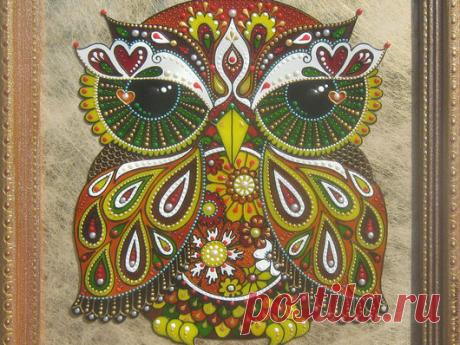 Купить Совушка-краса Витражная роспись по стеклу - Витражная роспись, украшение для интерьера, витражная картина