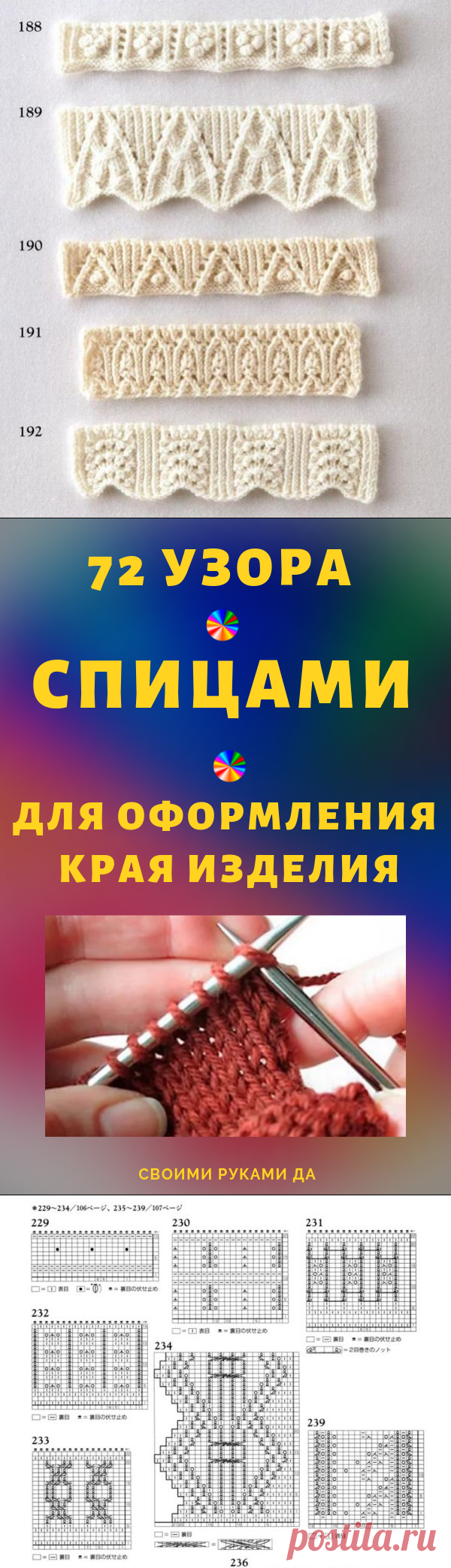 72 узора спицами для оформления края изделия... Коллекция красивых узоров для оформления края спицами!