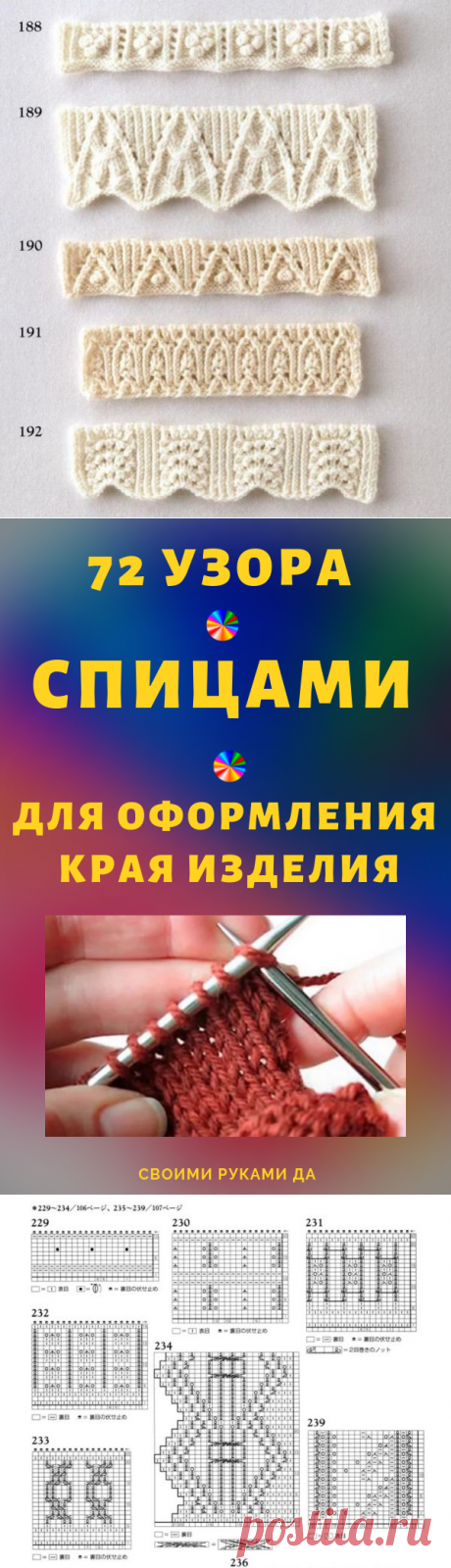 72 узора спицами для оформления края изделия... Коллекция красивых узоров для оформления края спицами!