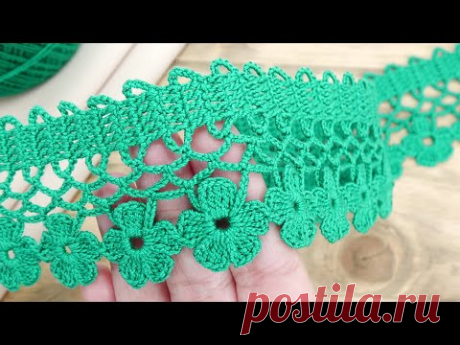 How to crochet  Flower lace border for decoration. How to learn to crochet for beginners.