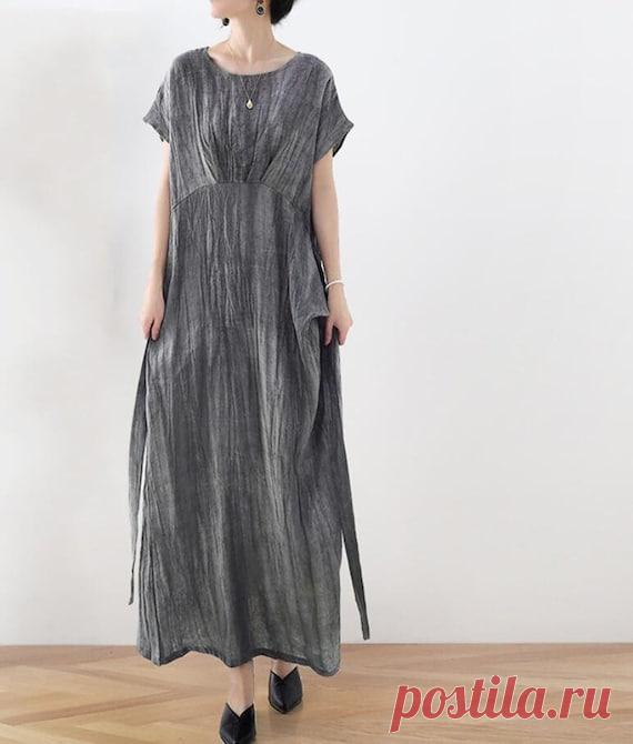 Women linen maxi dress with pockets loose fitting dress | Etsy 【Fabric】 linen 【Color】 Gray, black, purple 【Size】 shoulder width is not limited Shoulder + sleeve length 24cm / 9 Bust 108cm / 46 Cuff circumference 38cm / 15 Length 128cm / 50 Hem circumference 135cm/ 53  Washing & Care instructions: -Hand wash or gently machine washable do not tumble dry -Gentle