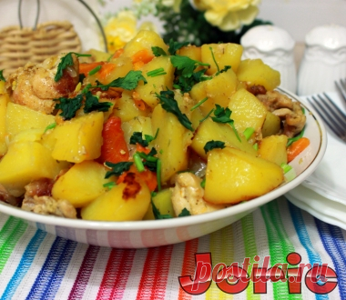 Картофель  с курицей, запеченный  в рукаве рецепт с фото