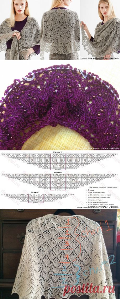 Ажурная шаль с бусинами. Beaded Shawl by Anniken Allis. .