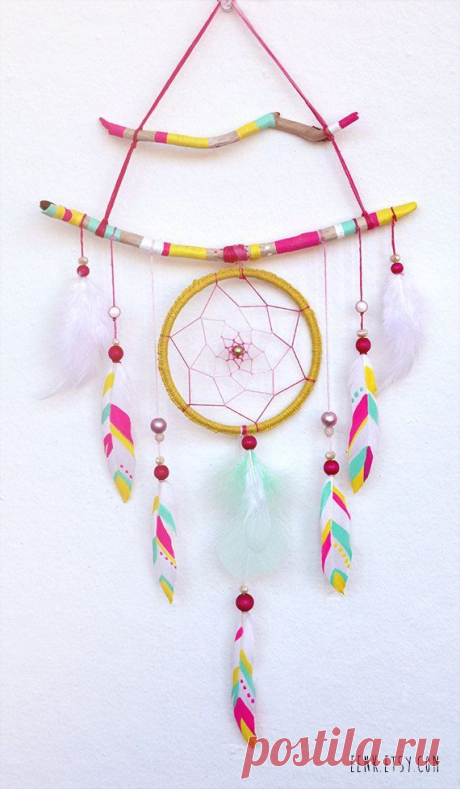 Neon Faerie Painted Driftwood Dream Catcher Mobile