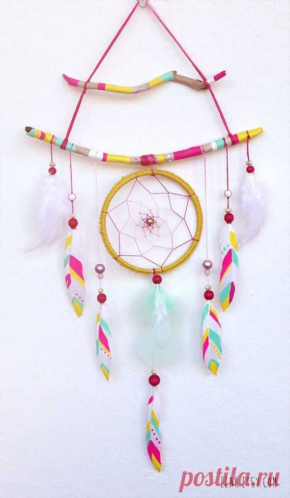 Neon Faerie Painted Driftwood Dream Catcher Mobile