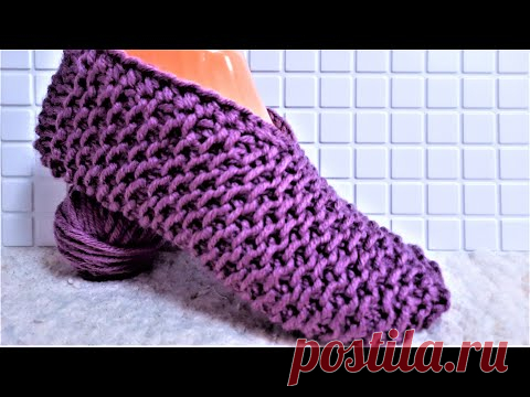 Теплые тапочки спицами которые не спадают.  Подробный мастер класс