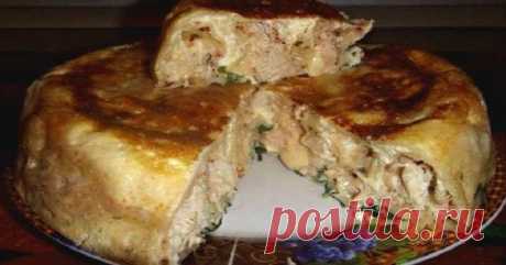 Очень вкусный пирог на кефире с курицей.