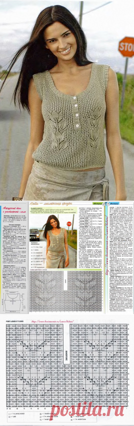 Летняя майка вязаная спицами с описанием. Summer T-shirt knitting description |