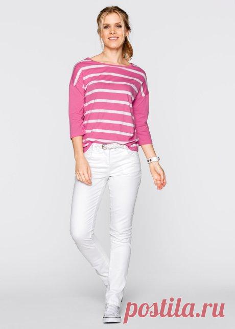 Прямая футболка с рукавом 3/4 белый/темно-синий в полоску - Для женщин - bpc bonprix collection - bonprix.ru