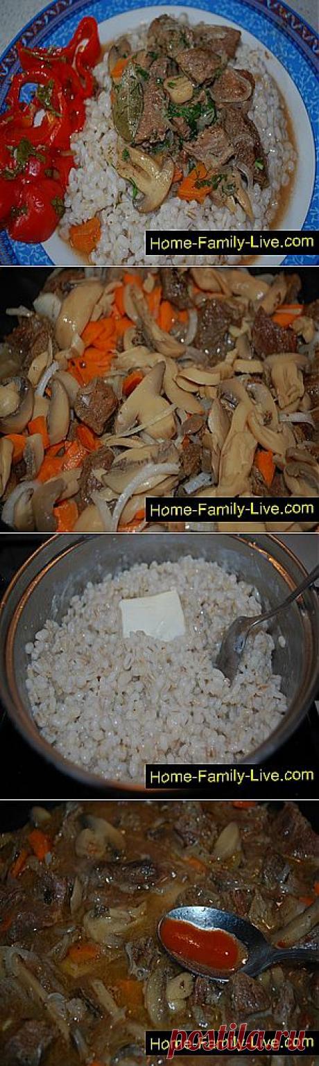 Кулинарные рецепты Перловая каша с мясом - пошаговый фоторецепт - каша в мультиварке