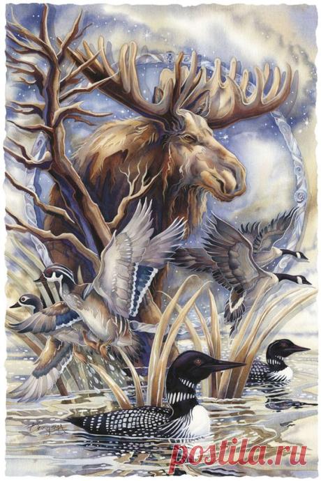 Bergsma Gallery Press :: Paintings :: Natural Elements :: Wild Land Animals :: Hooved Animals :: Sometimes I'm By Myself, But I'm Never A Loon - Pr…