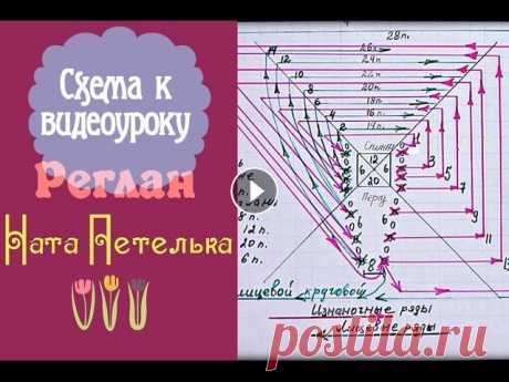 Схема к видеоуроку &quot;Учимся вязать реглан сверху спицами&quot;. Схема последовательного вязания рядов и присоединения петель рукавов и выемки горловины....