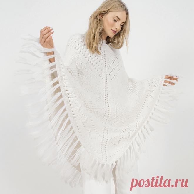Ажурное пончо с бахромой - схема вязания спицами. Вяжем Пончо на Verena.ru