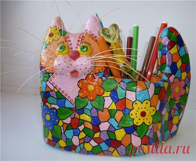 Карандашница "Кот" (техника папье-маше) • Кошки Мира