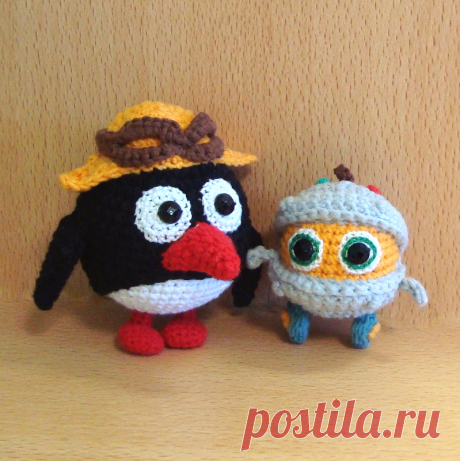 PDF Пин и Биби крючком. FREE crochet pattern; Аmigurumi toy patterns. Амигуруми схемы и описания на русском. Вязаные игрушки и поделки своими руками #amimore - Смешарики Пин и Биби, маленький робот и пингвин из мультфильма, малышарики.