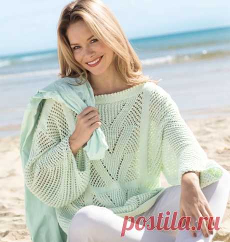 Воздушный джемпер с сетчатым узором нежно-мятного цвета — HandMade