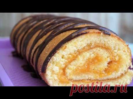 Классический БИСКВИТНЫЙ РУЛЕТ с джемом, получается всегда!