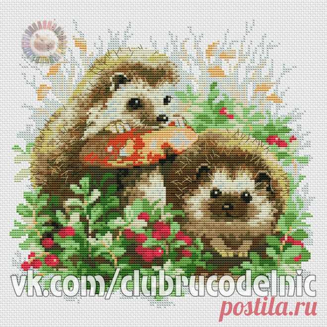 ВЫШИВКА-Ёжики в бруснике