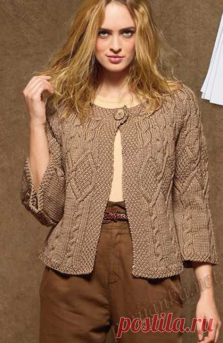 КРАСИВЫЙ ЖАКЕТ НА ОДНОЙ ПУГОВИЦЕ ,СПИЦЫ, С САЙТА "ПАРИЖАНКА"