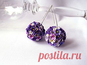 Цветочные серьги-шары из запекаемой полимерной глины - Ярмарка Мастеров - ручная работа, handmade