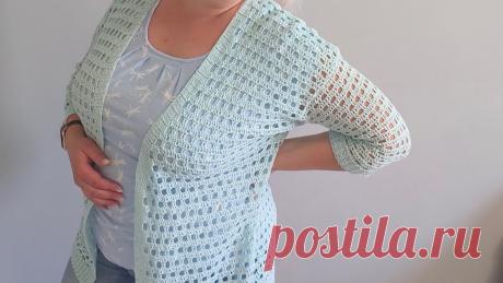 Ажурный кардиган крючком, без расчетов