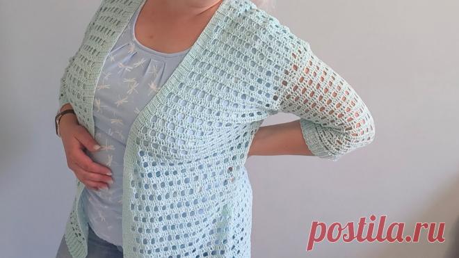 Ажурный кардиган крючком, без расчетов