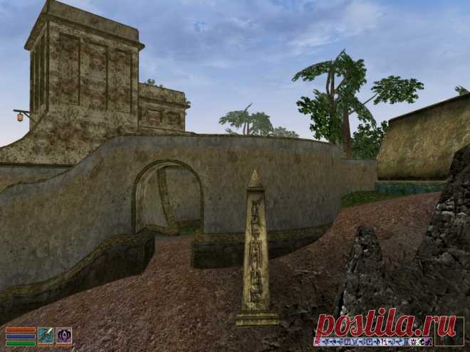 Городские ворота (City Gate).
У каждого входа в Суран стоит стела с даэдрическими письменами. Надпись сделана на данмерисе, использующем даэдрический алфавит.