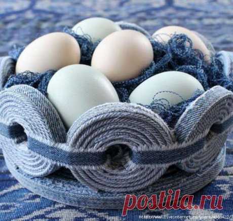 Подготовка к Пасхе - красивая корзинка из старых джинсов своими руками. Мастер-класс.