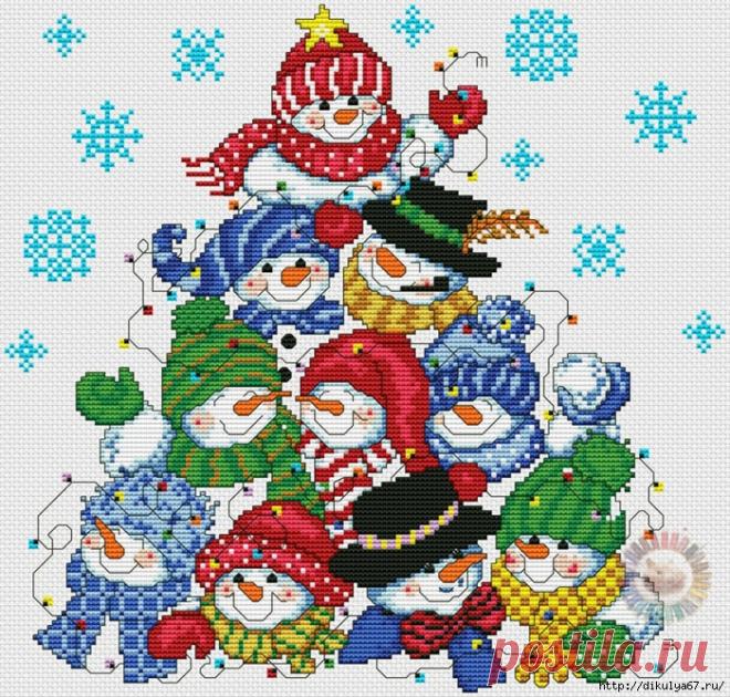 Снеговички, вышивка крестиком.