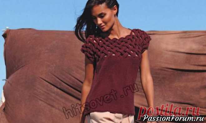Топ с плетеным узором - запись пользователя Лисик (Светлана) в сообществе Вязание спицами в категории Вязание для женщин спицами. Схемы вязания спицами Вам потребуется: 8 (9, 10, 11) мотков цвета мускатного ореха (220.571) пряжи Bergere de France Sonora, состоящей из 50% хлопка, 50% акрила, длиной нити 115 метров в 50 граммах; спицы № 4; 1 дополнительная спица.