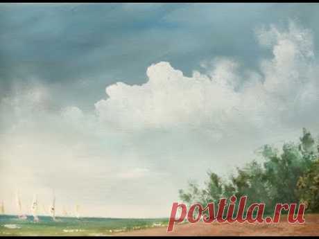 Как рисовать облака акрилом #. How to paint the cloudy sky in acrylic.
