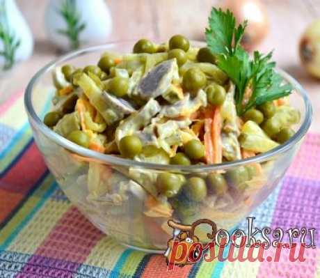 Салат из куриных желудочков с овощами и горошком фото рецепт приготовления