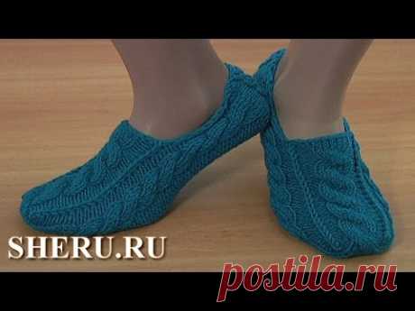 Следки с косами без шва спицами Урок 149 р. 38-39