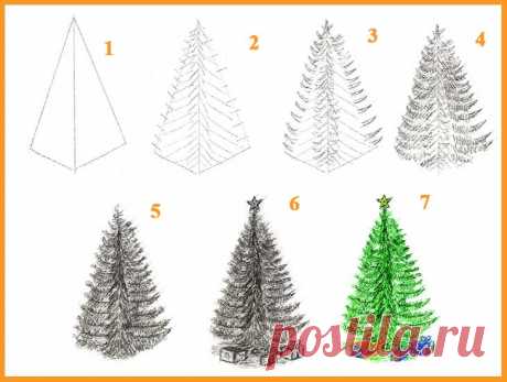 Учимся рисовать ёлки — Сделай сам, идеи для творчества - DIY Ideas