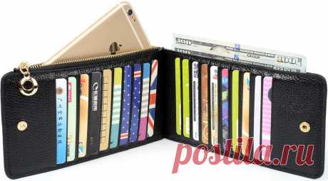 BIG SALE-40% OFF-YALUXE Women's Genuine Leather Multi Card Organizer Wallet with Zipper Pocket Black at Amazon Women’s Clothing store:
