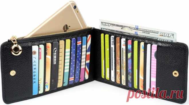 BIG SALE-40% OFF-YALUXE Women's Genuine Leather Multi Card Organizer Wallet with Zipper Pocket Black at Amazon Women’s Clothing store: