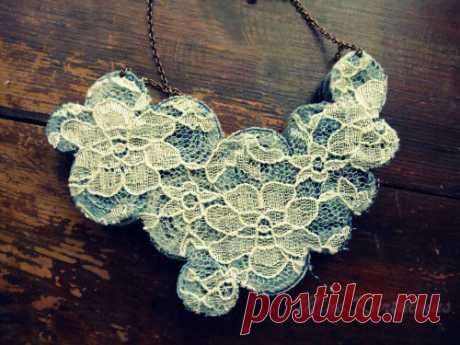 Recycled Levis Jean Bib Necklace No9 by LoveandDream on Etsy