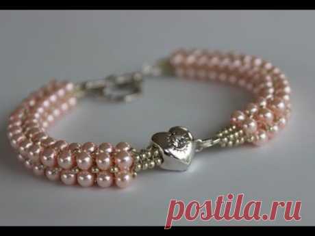 Beaded Bracelet with glass pearls and  metal bead Браслет из жемчуга и металлическим камнем
